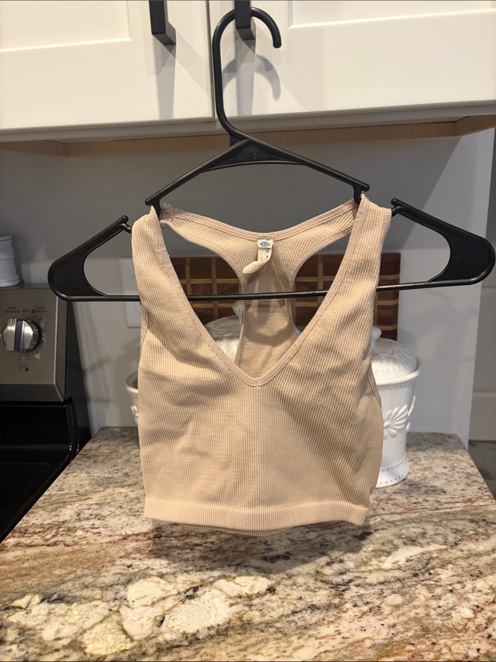 FP Movement by Free People Ribbed V-Neck Crop Tank - Neutral Beige